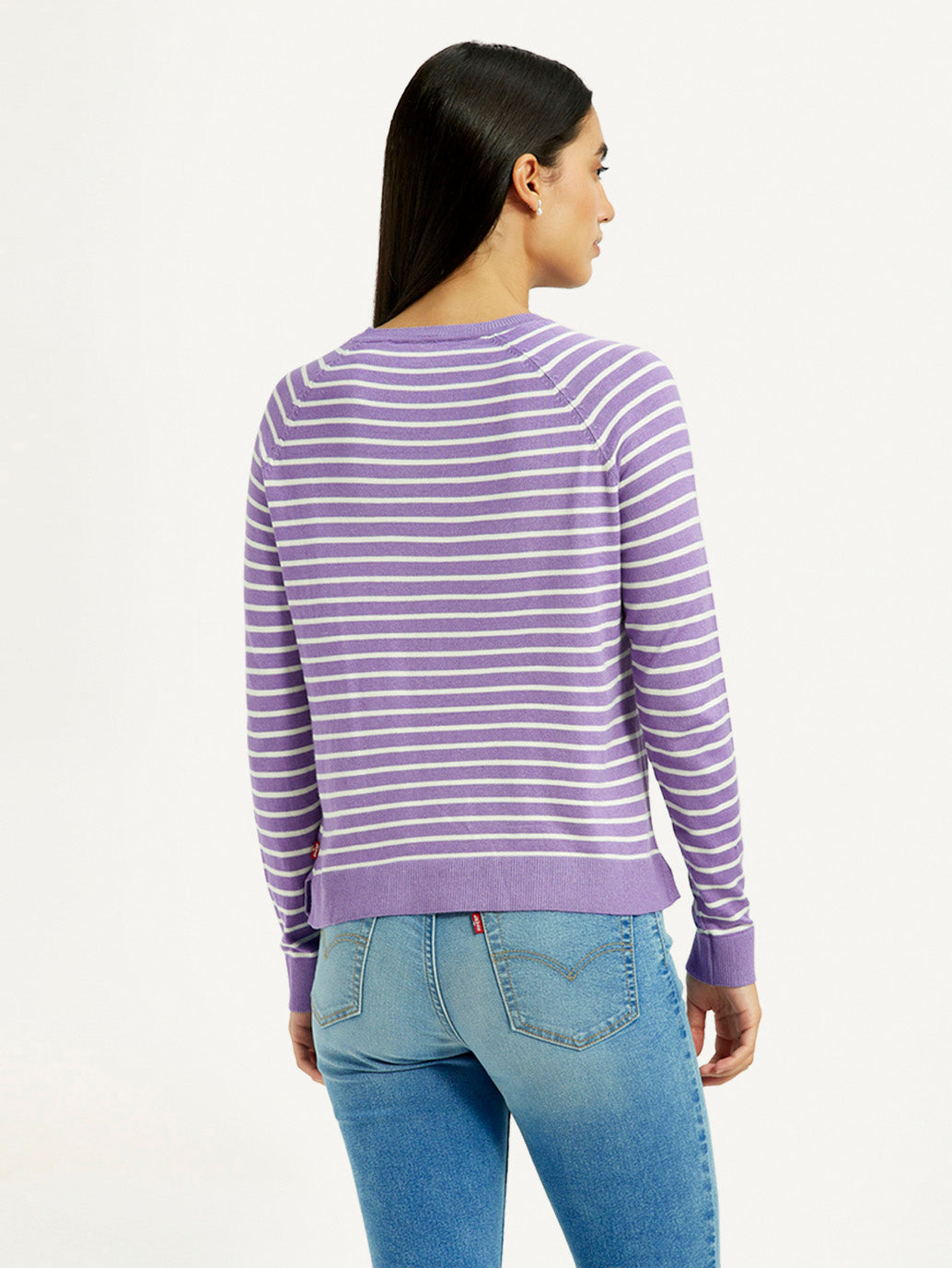 Women'S Striped Lavender Crew Neck T-Shirt