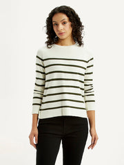 Women'S Striped Off White Crew Neck T-Shirt
