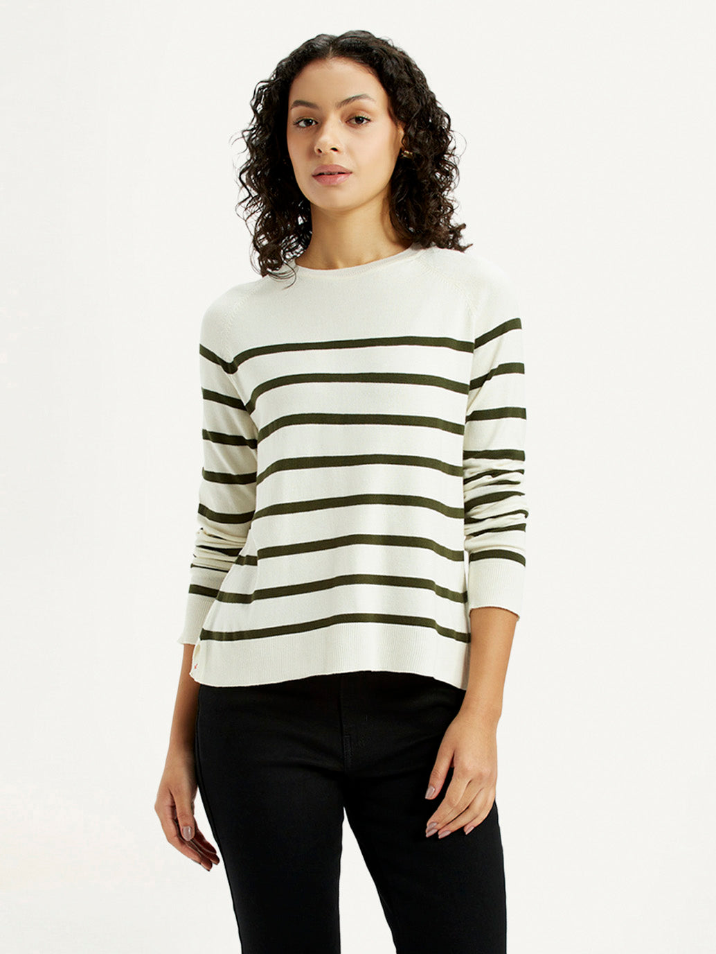 Women'S Striped Off White Crew Neck T-Shirt