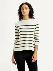 Women'S Striped Off White Crew Neck T-Shirt