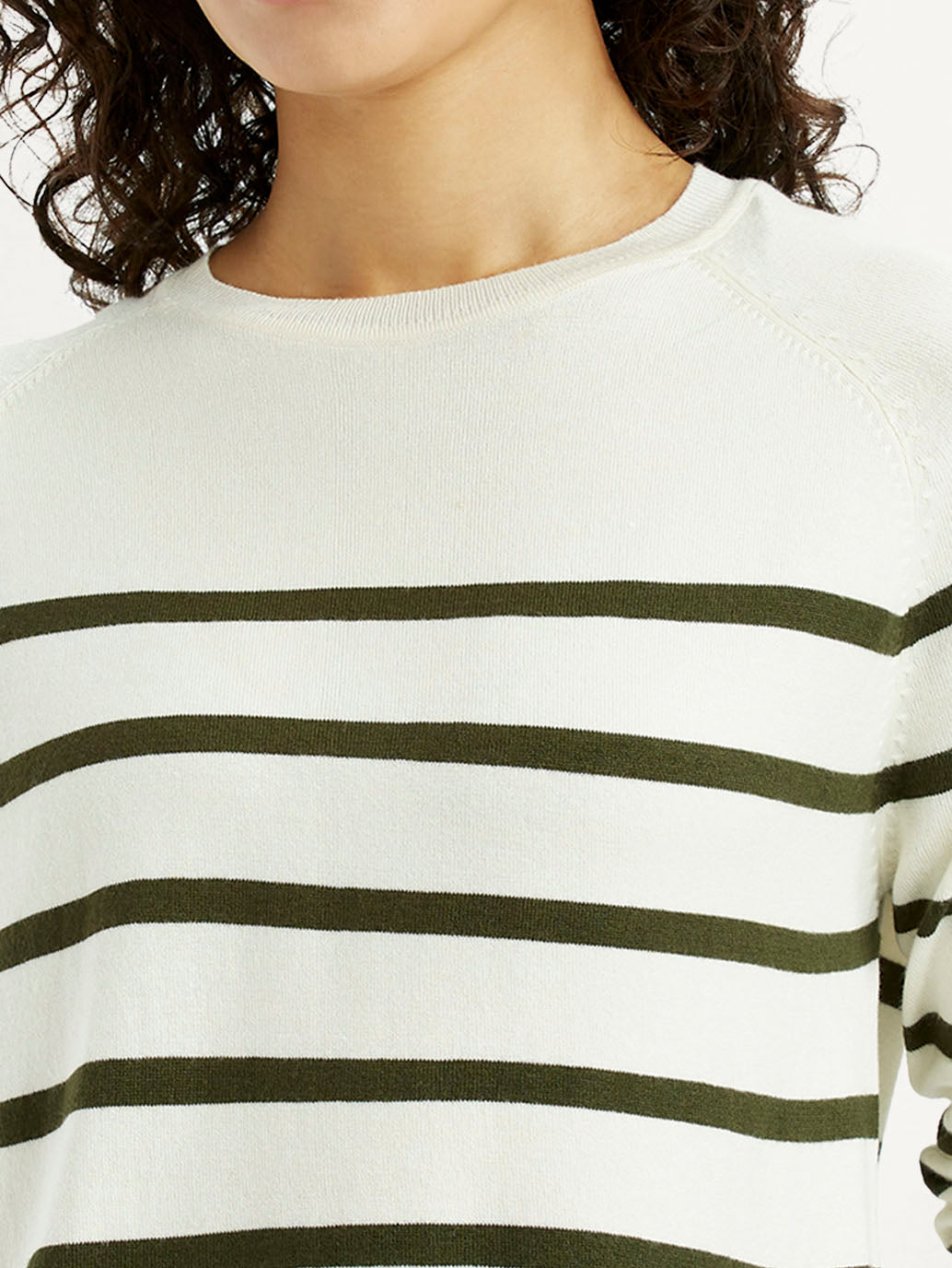 Women'S Striped Off White Crew Neck T-Shirt
