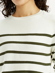Women'S Striped Off White Crew Neck T-Shirt