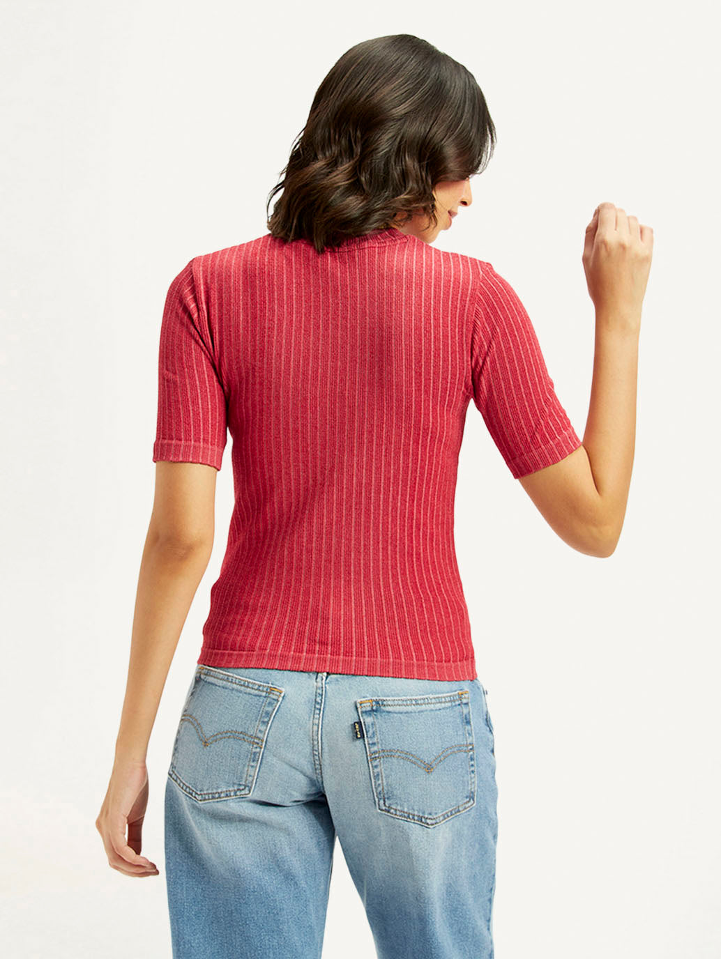 Women'S Solid Red Crew Neck Top