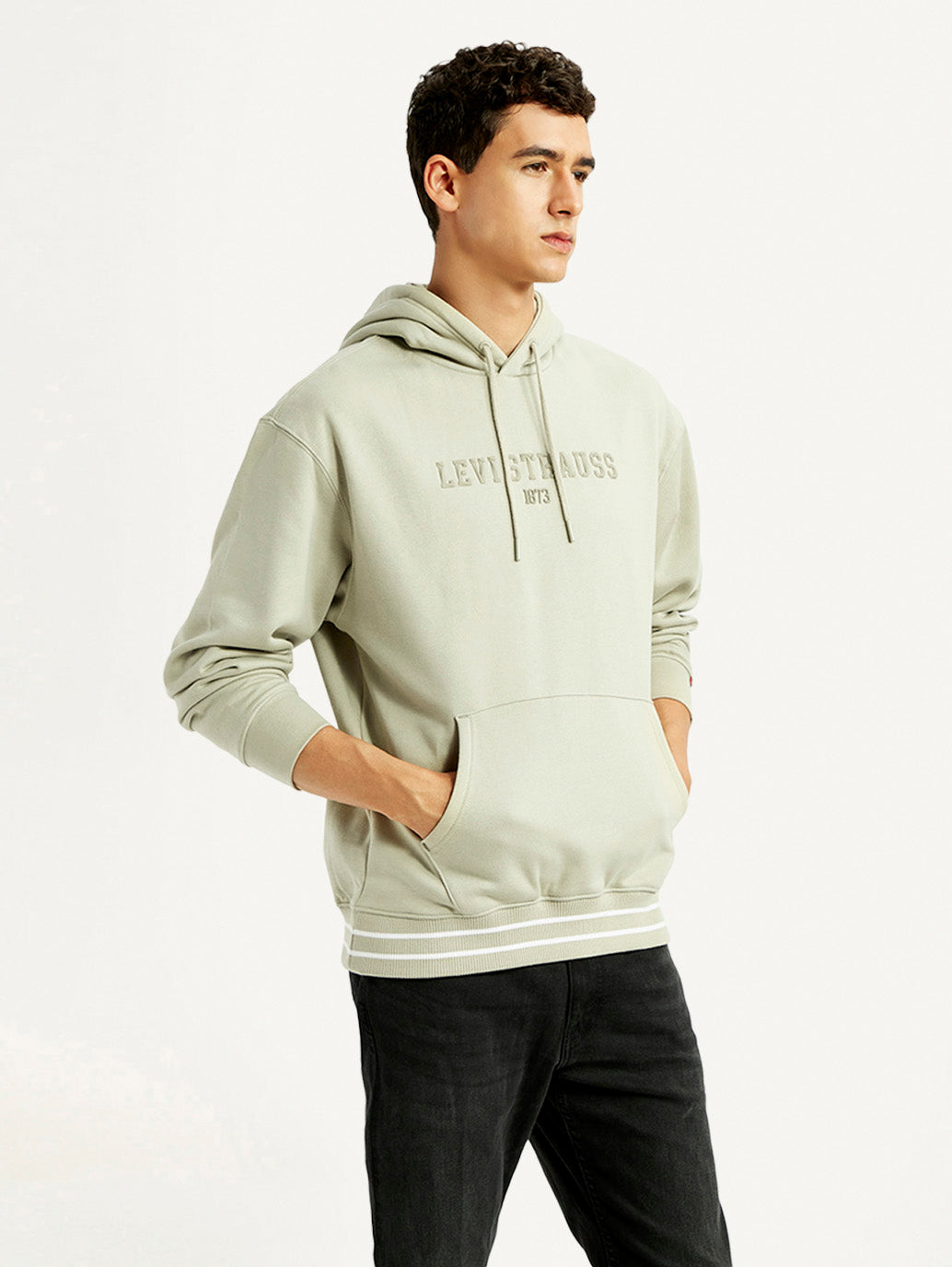 Men's Typography Beige Hooded Sweatshirt