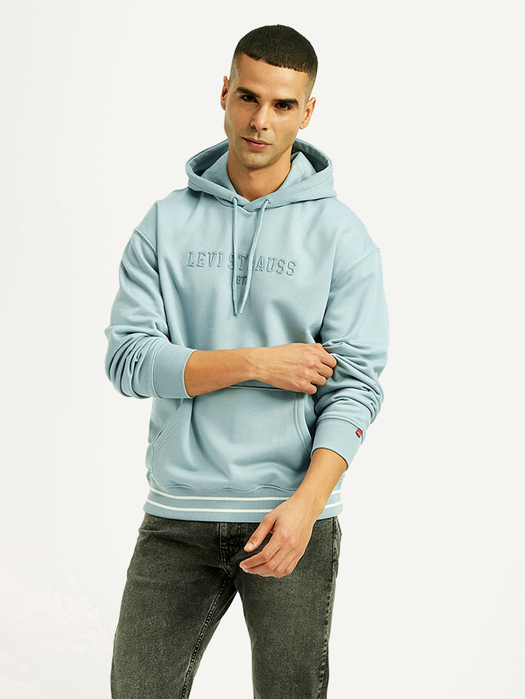 Men'S Brand Logo Light Blue Hooded Sweatshirt