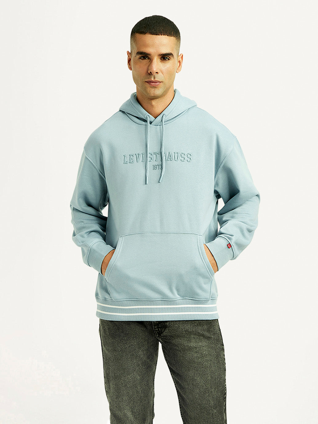 Men'S Brand Logo Light Blue Hooded Sweatshirt