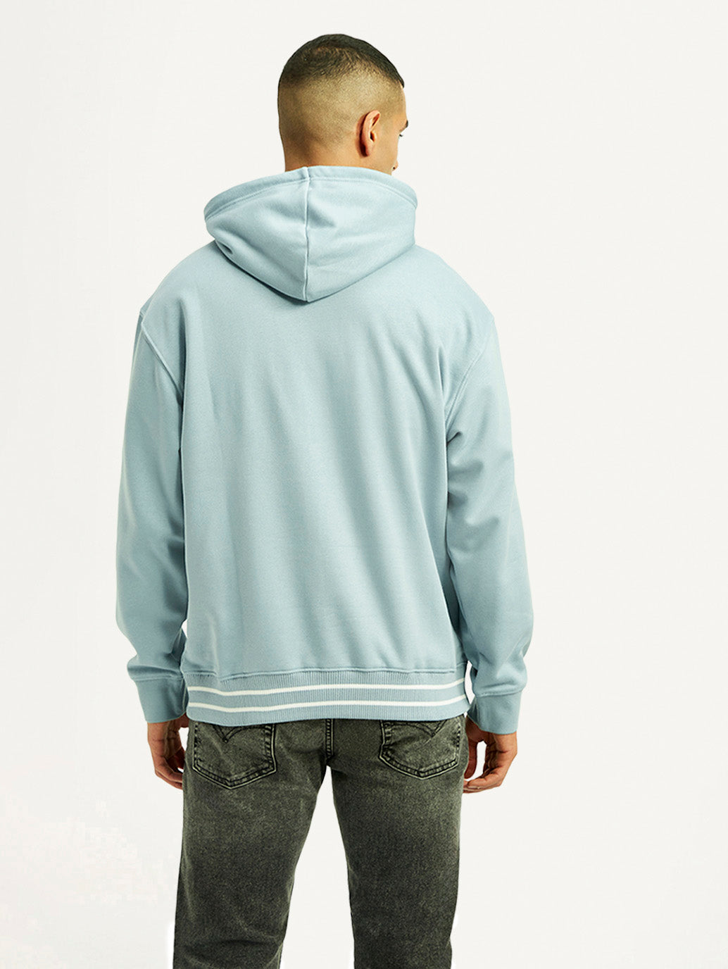 Men'S Brand Logo Light Blue Hooded Sweatshirt