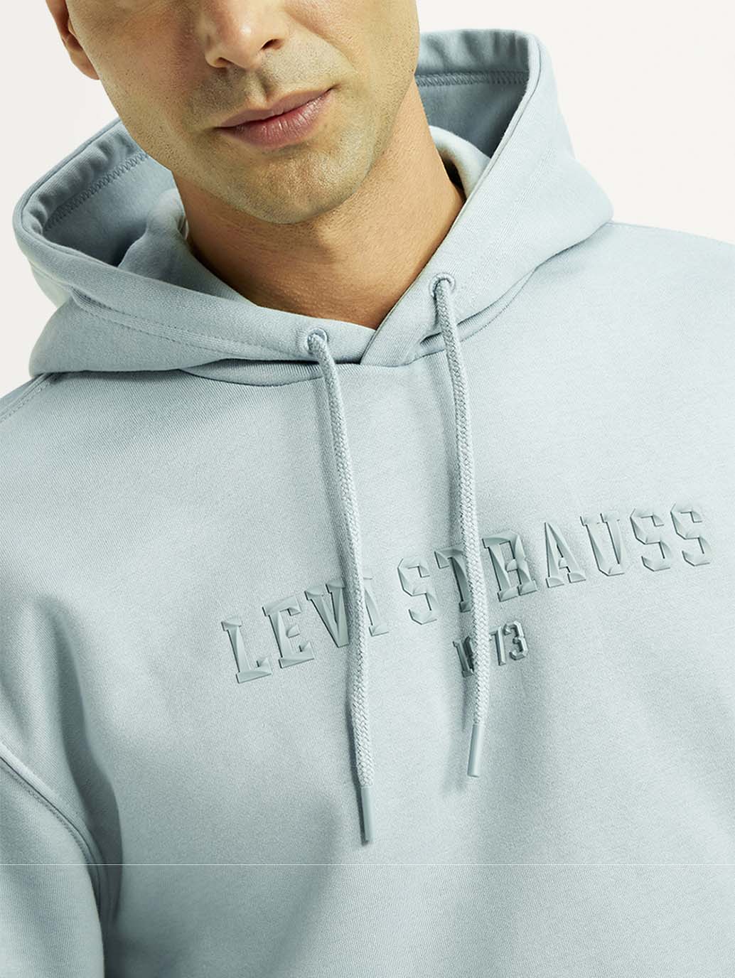 Men'S Brand Logo Light Blue Hooded Sweatshirt