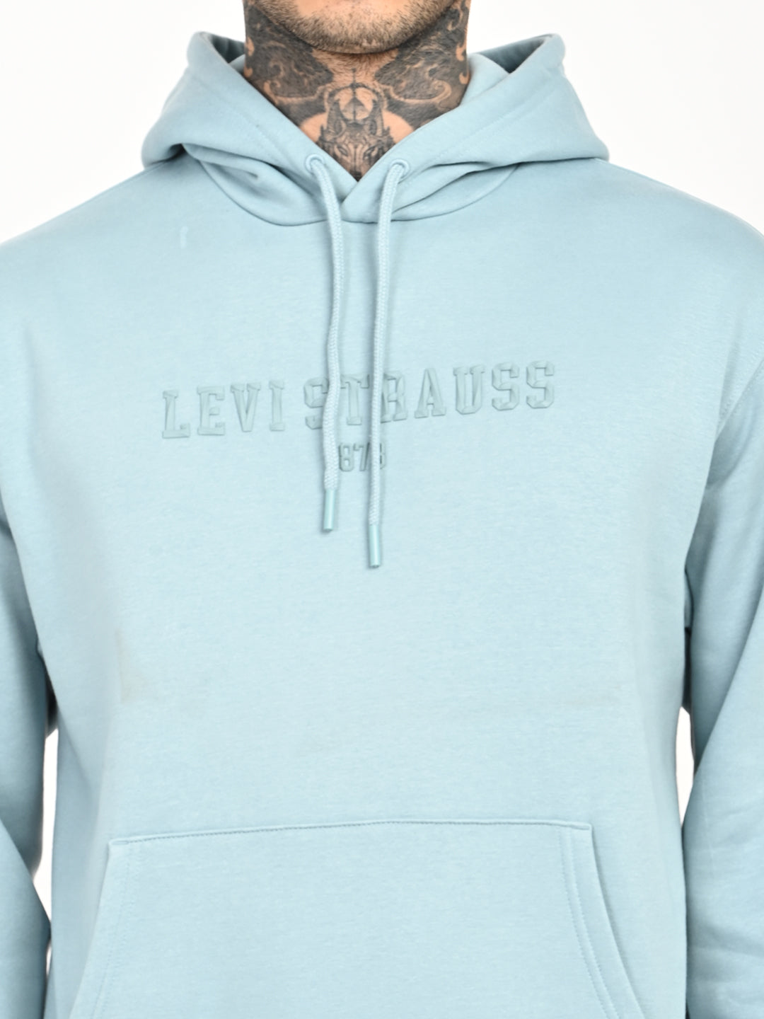 Men'S Brand Logo Light Blue Hooded Sweatshirt
