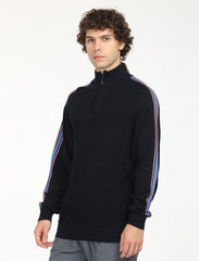 Men'S Striped Navy High Neck Sweater
