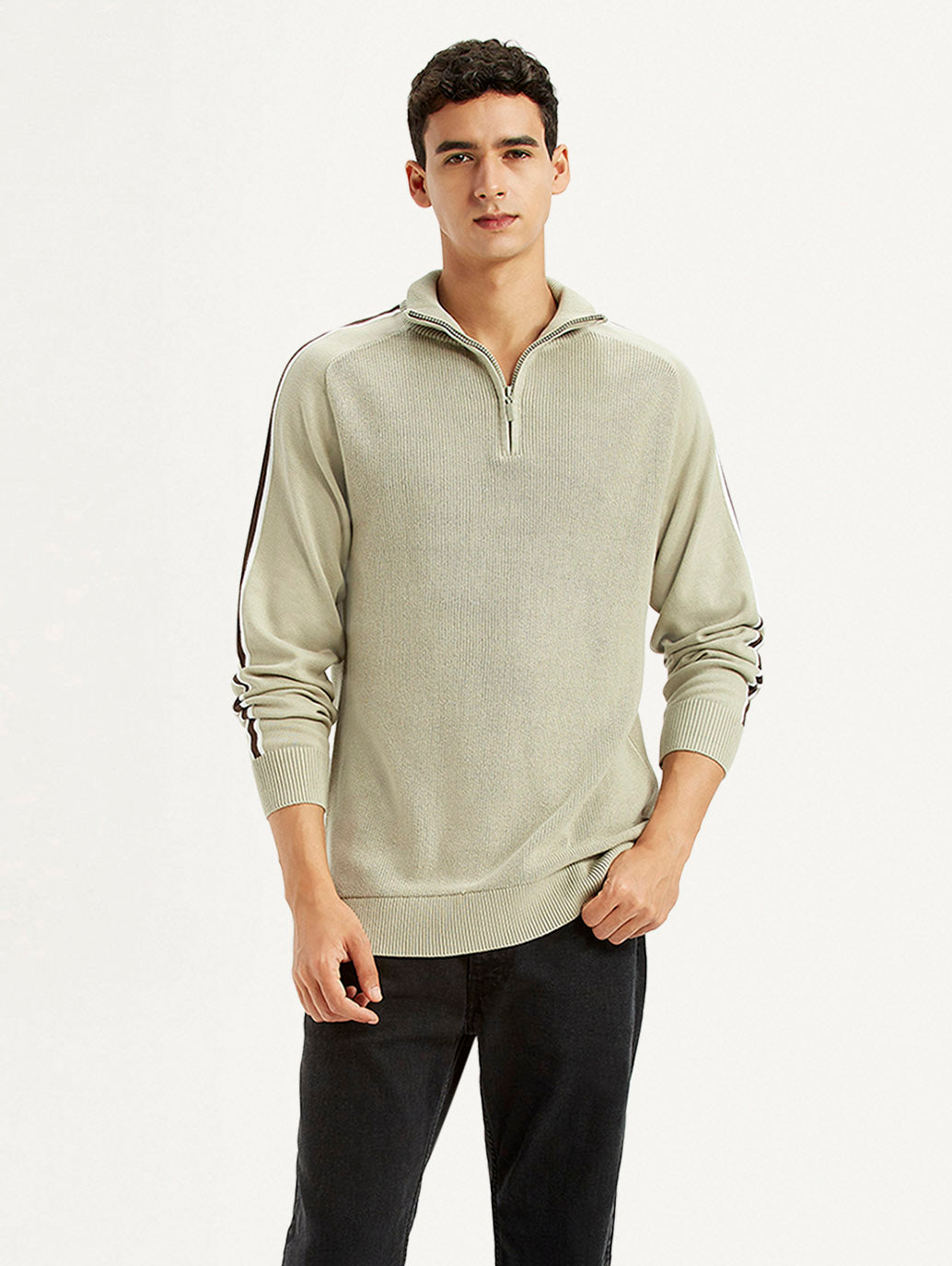 Men'S Solid Beige Slim Fit Sweater