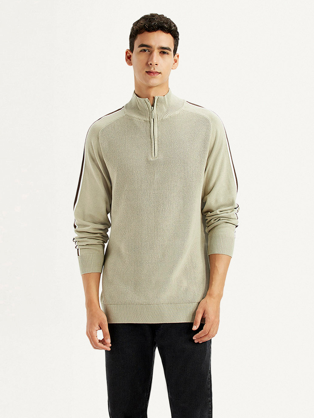 Men'S Solid Beige Slim Fit Sweater
