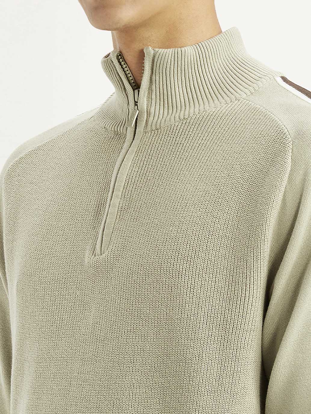 Men'S Solid Beige Slim Fit Sweater