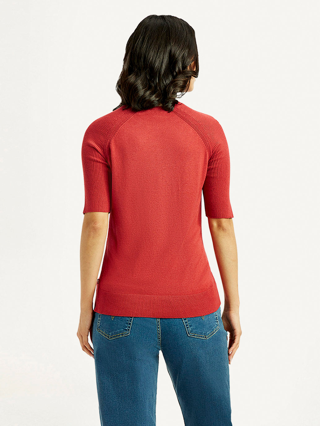 Women'S Solid Red Crew Neck Top