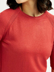 Women'S Solid Red Crew Neck Top