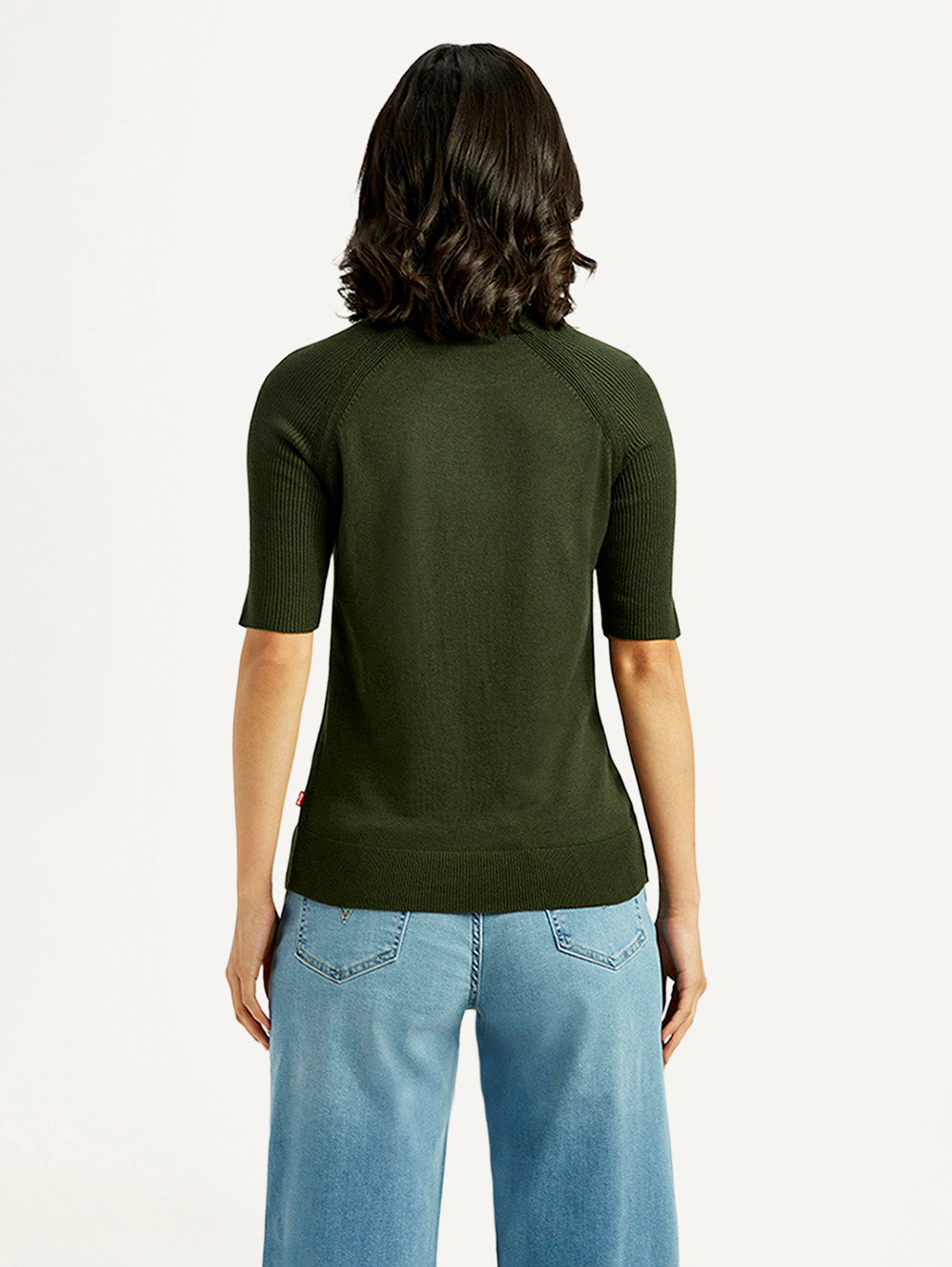 Women'S Solid Dark Green Crew Neck Top