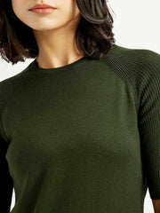 Women'S Solid Dark Green Crew Neck Top