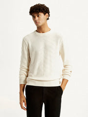 Men'S Self Design Off White Crew Neck Sweater