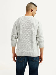 Men'S Jacquard Light Grey Crew Neck Sweater