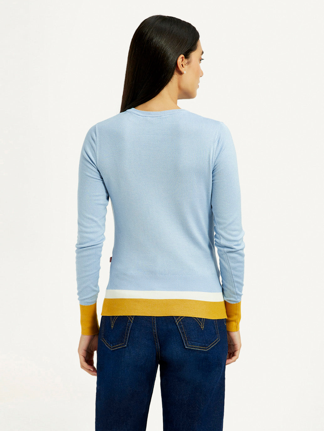 Women'S Colorblock Blue Crew Neck T-Shirt