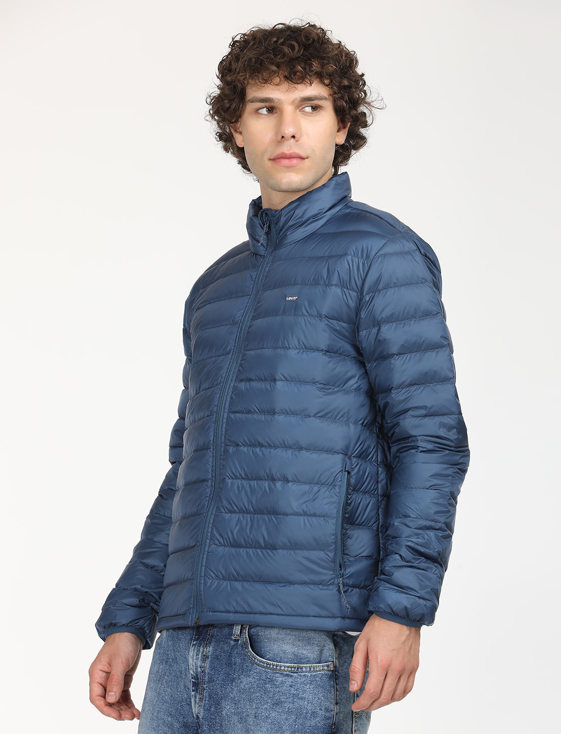 Men'S Solid Blue Quilted Jacket