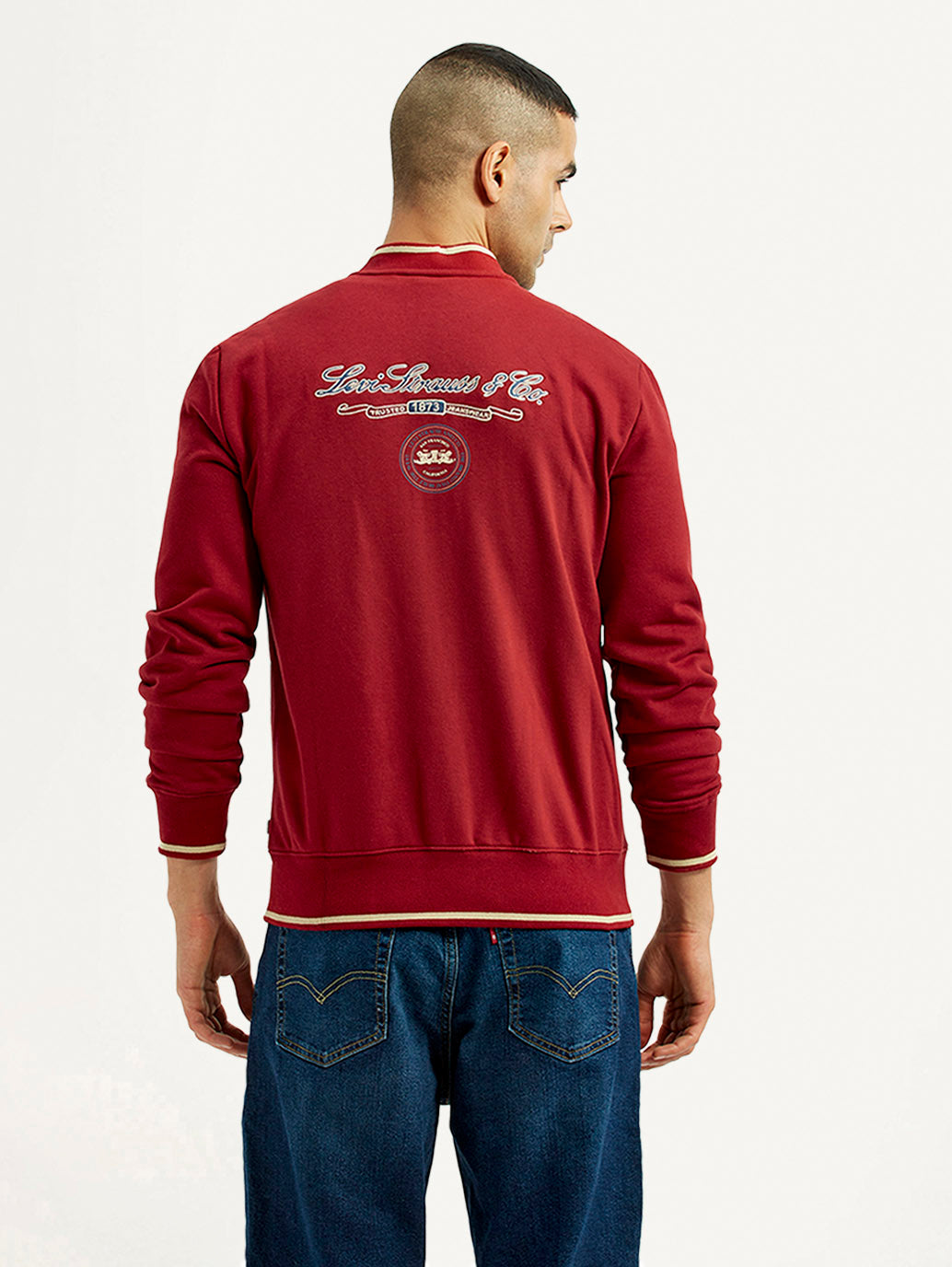 Men's Brand Logo Red Collar Neck Sweatshirt