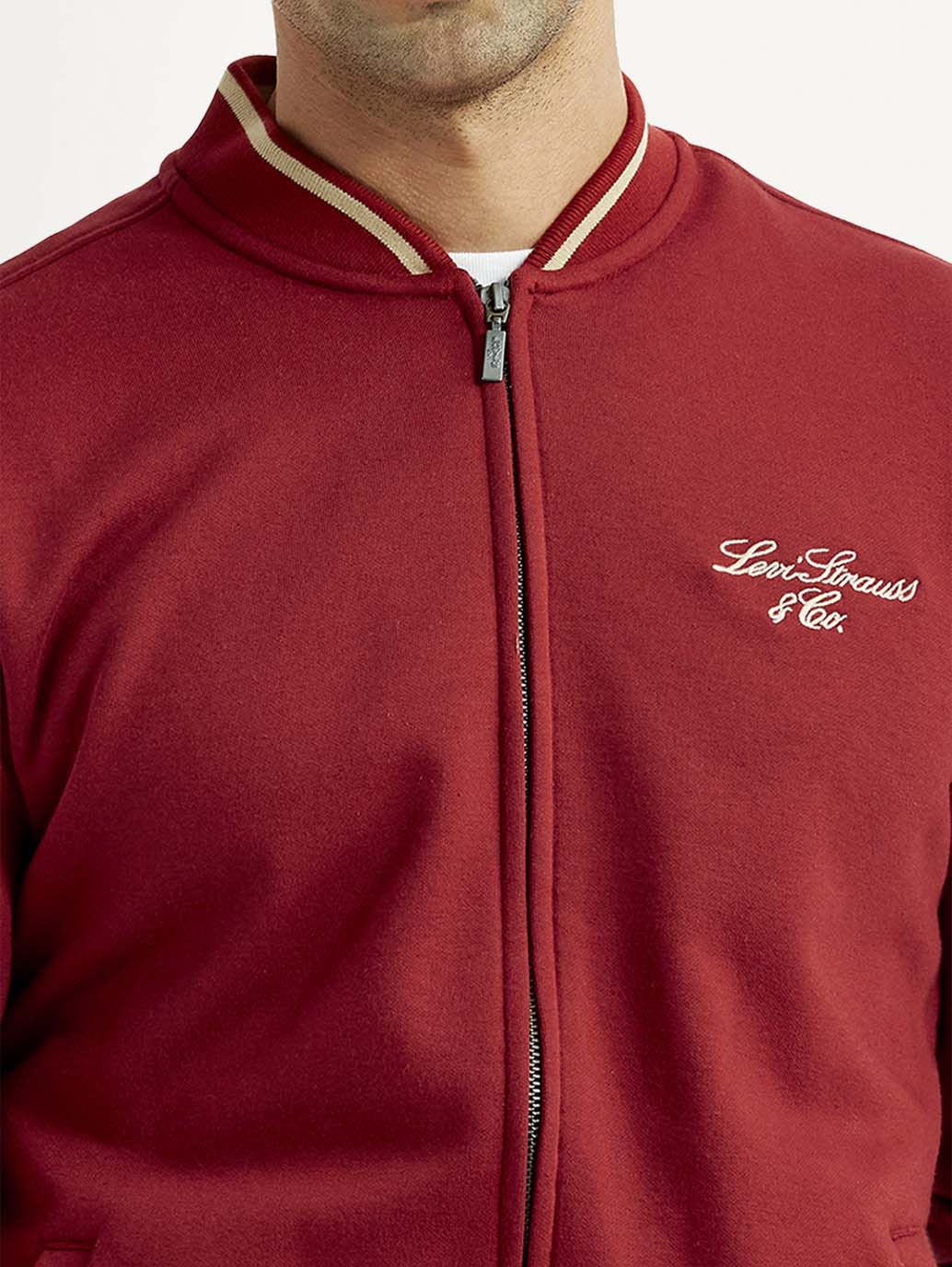 Men's Brand Logo Red Collar Neck Sweatshirt