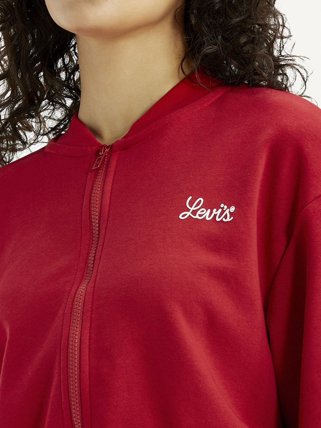 Women'S Brand Logo Red Collar Neck Sweatshirt