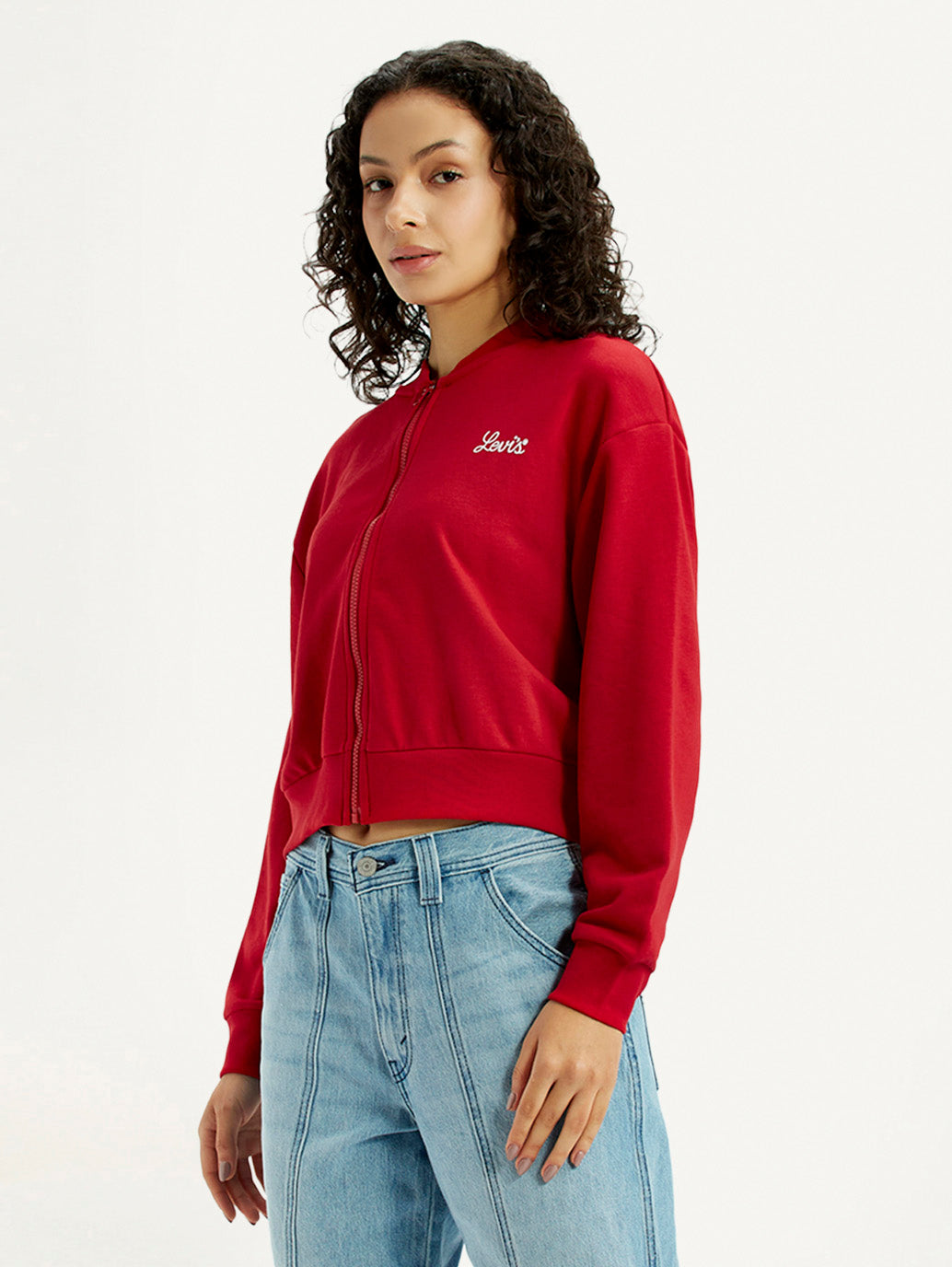 Women'S Brand Logo Red Collar Neck Sweatshirt