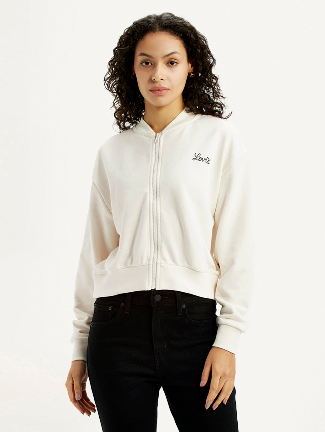 Women'S Graphic Print Off White Collar Neck Sweatshirt