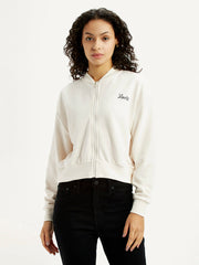 Women'S Graphic Print Off White Collar Neck Sweatshirt