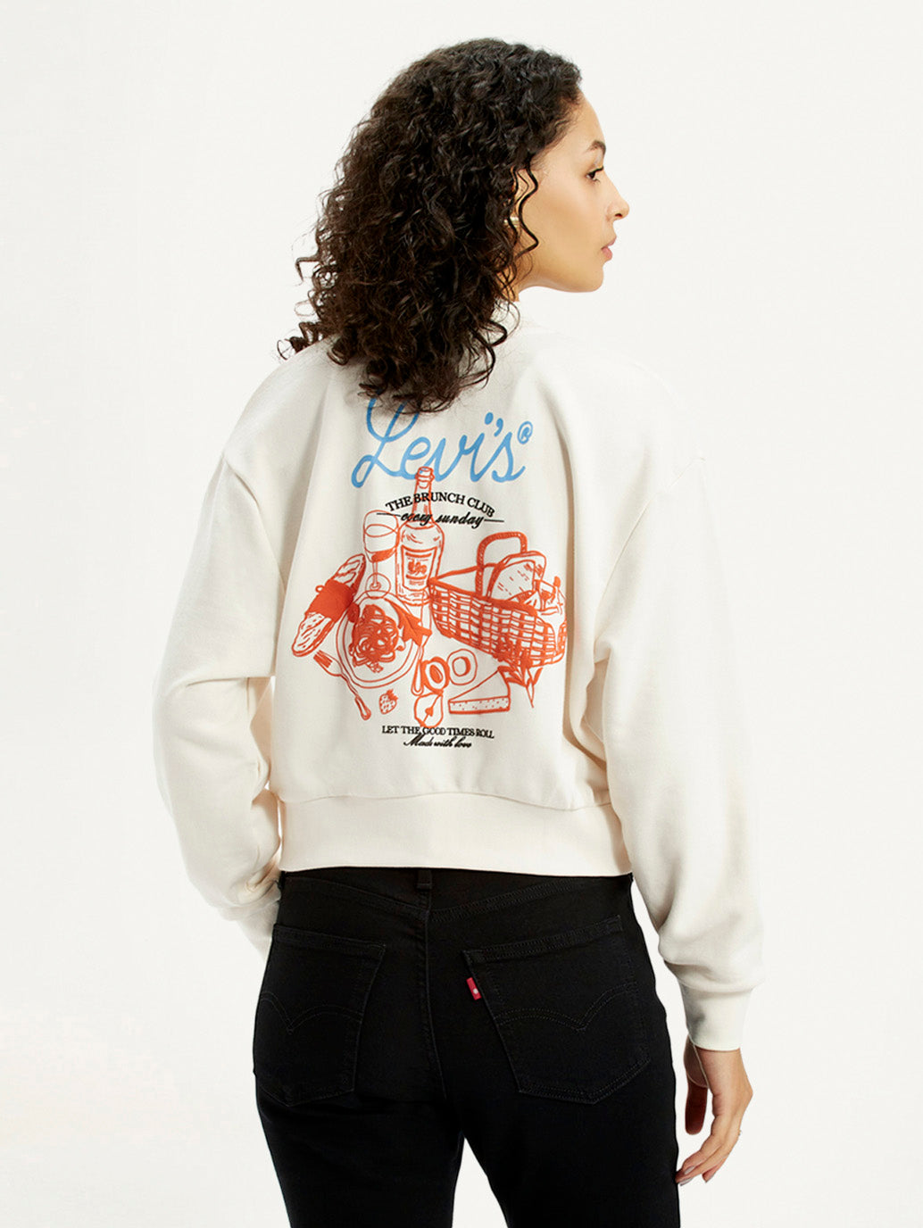 Women'S Graphic Print Off White Collar Neck Sweatshirt