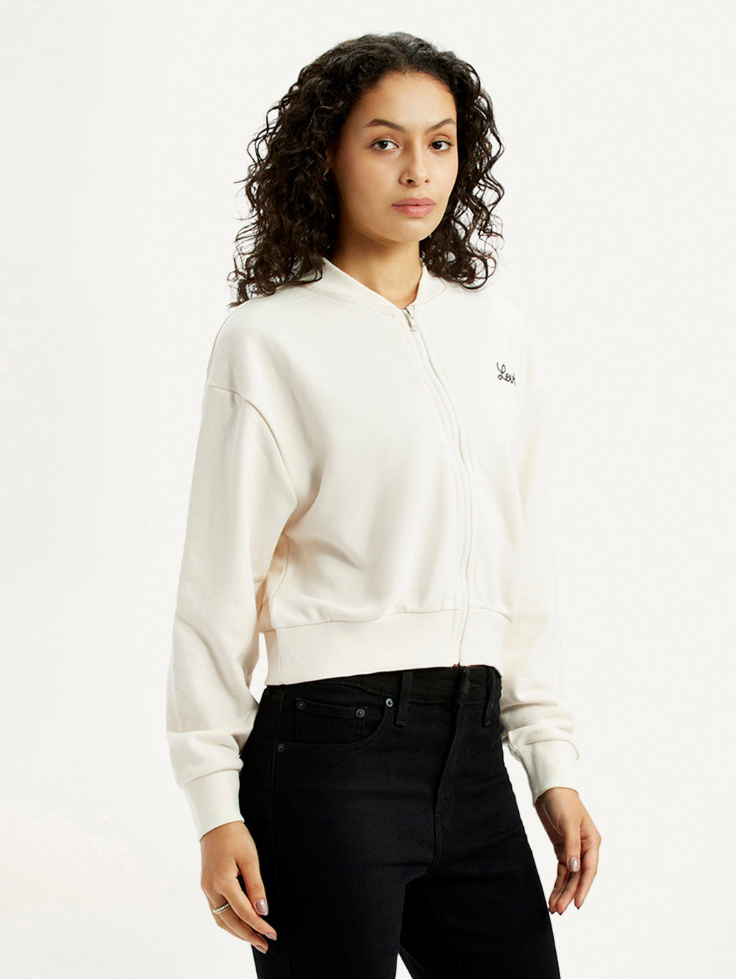 Women'S Graphic Print Off White Collar Neck Sweatshirt