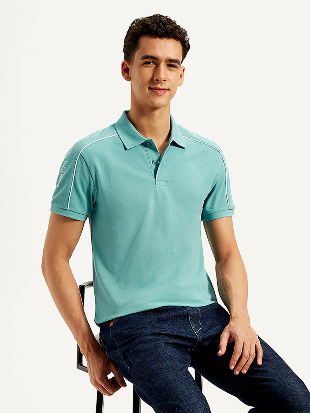 Men'S Typographic Print Slim Fit Polo T-Shirt