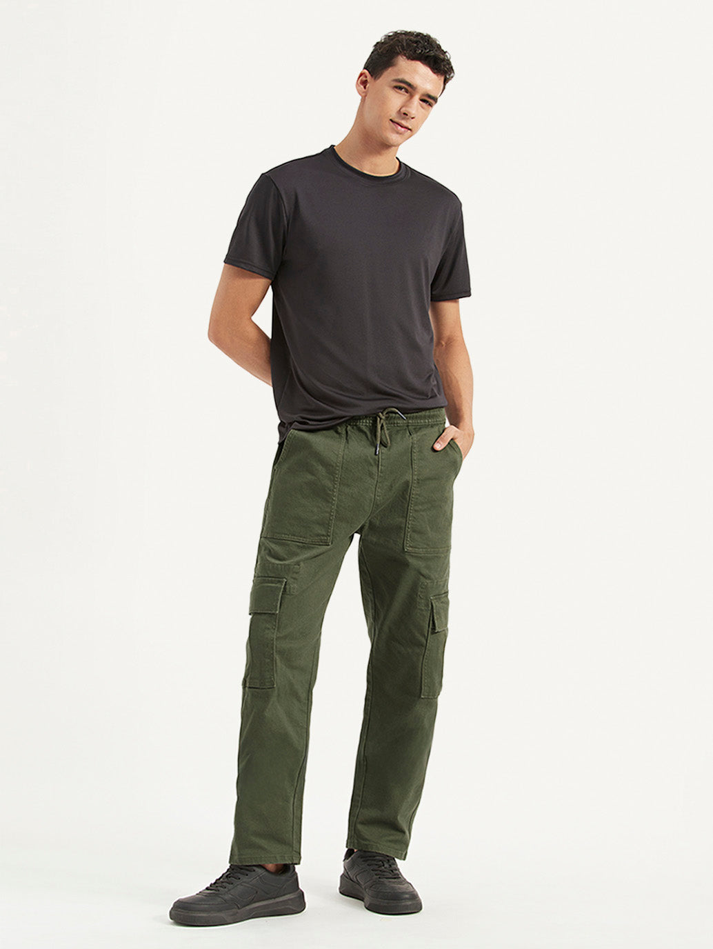 Men'S Olive Tapered Fit Cargo Trousers