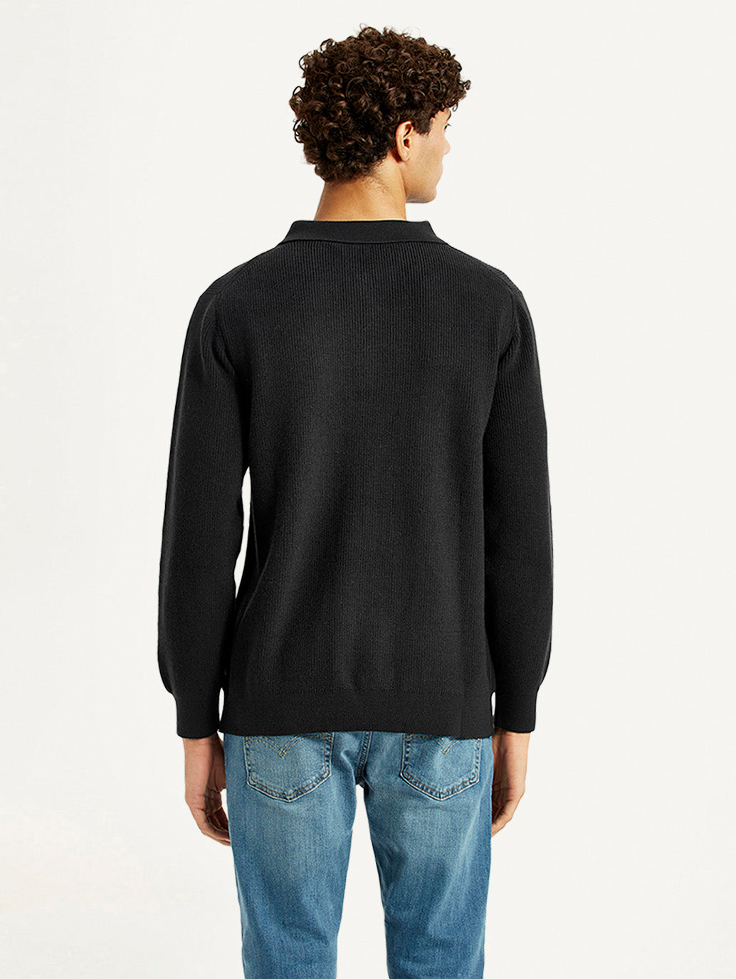 Men'S Self Design Black Polo Neck Sweater