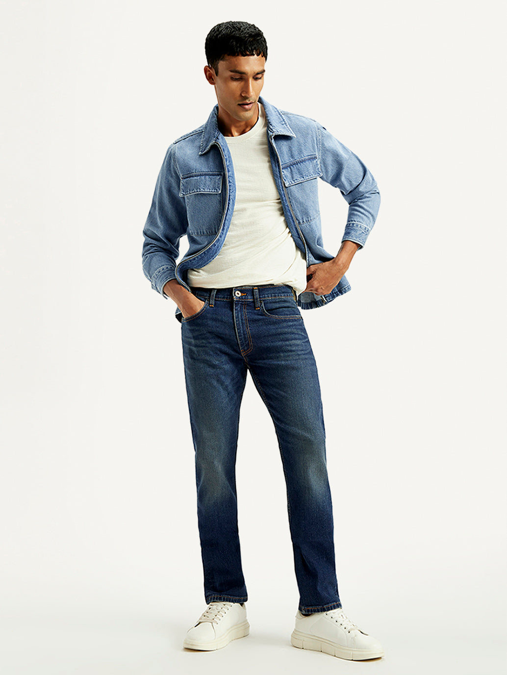 Men'S Tinted 513 Blue Slim Straight Fit Mid Rise Jeans