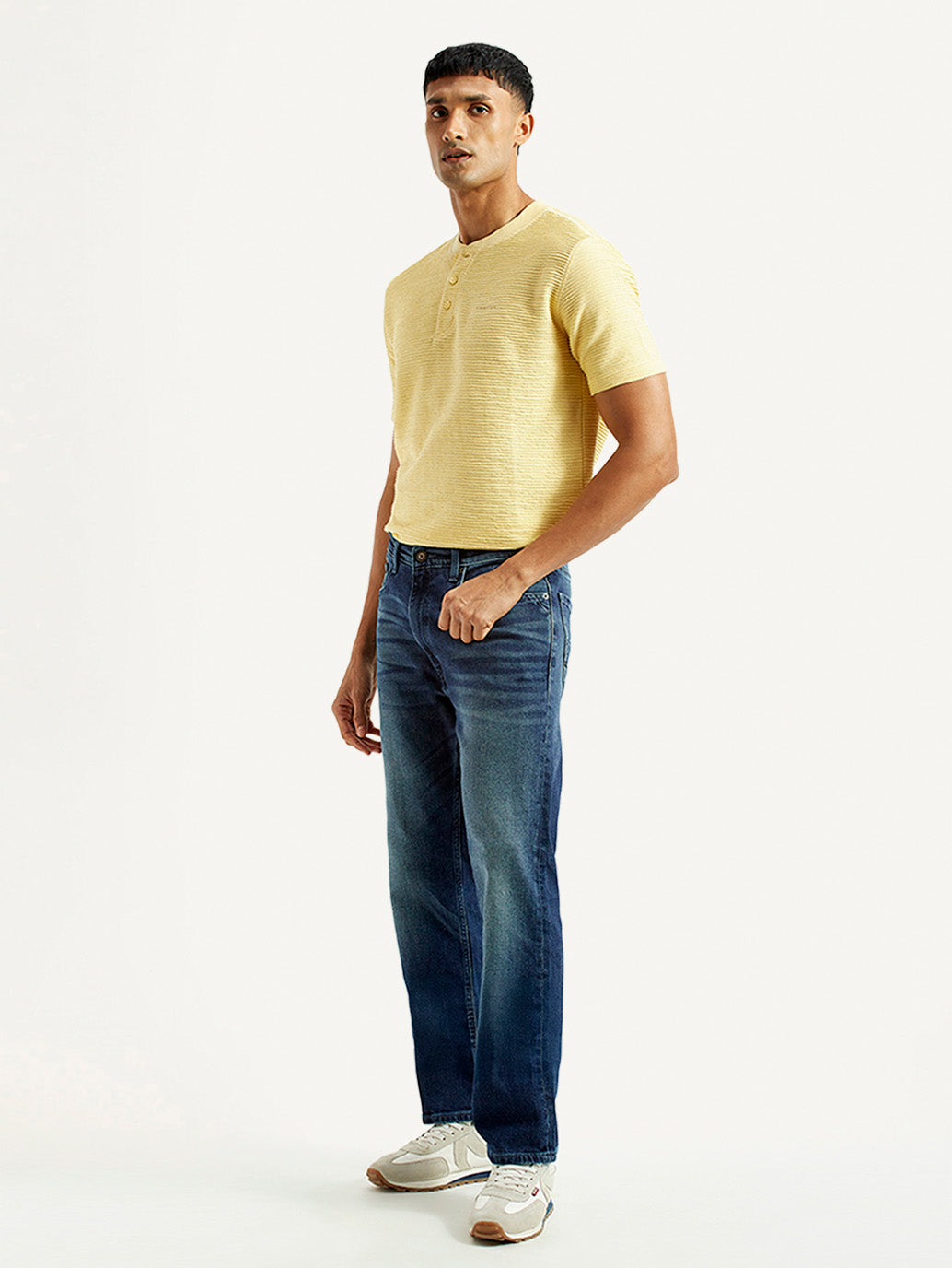 Men's 555 Blue Relaxed Straight Fit Mid Rise Jeans