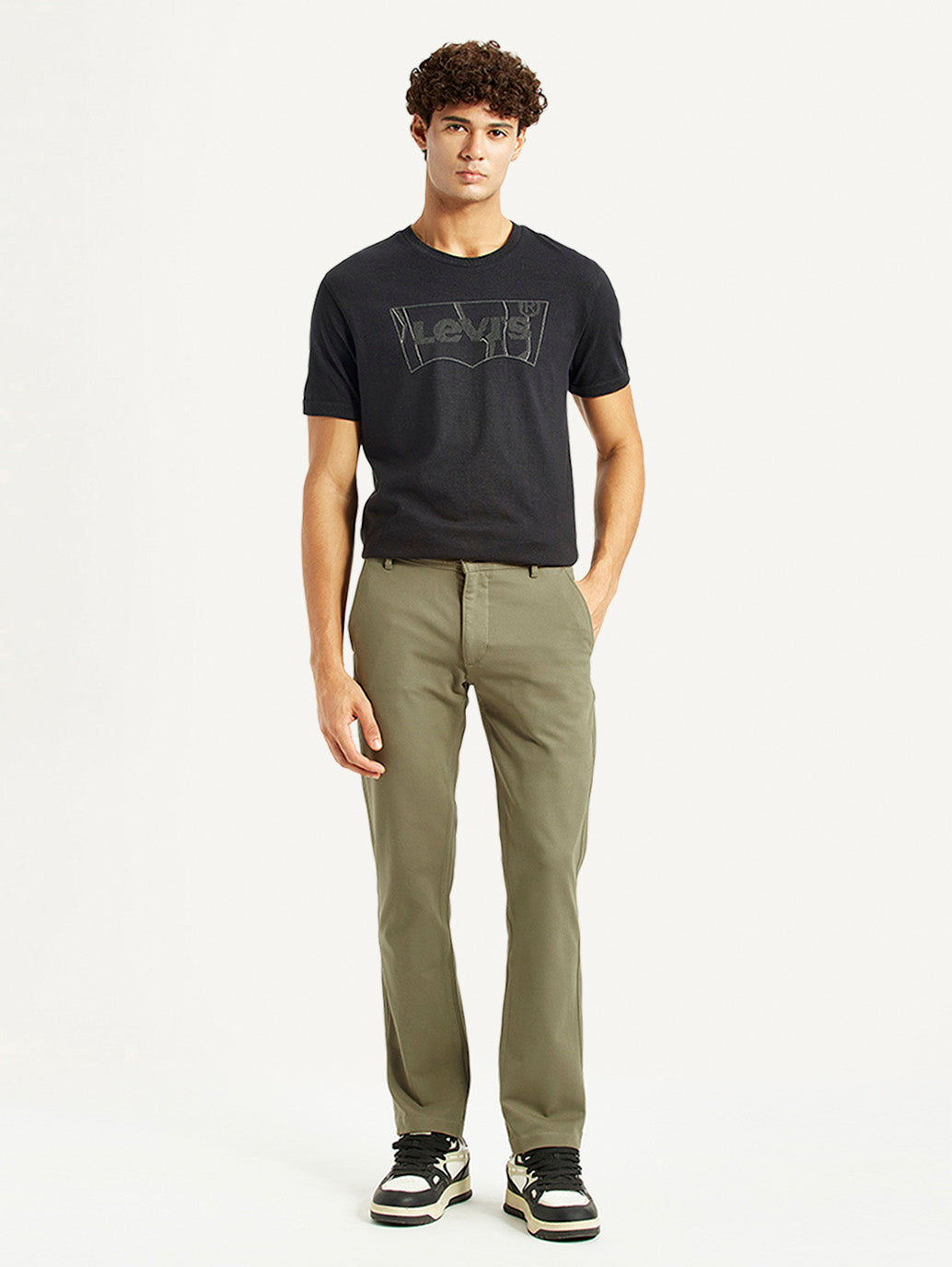 Men'S Olive Slim Fit Mid Rise Chinos