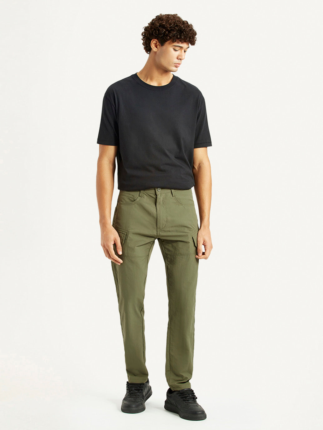 Men'S Olive Slim Fit Cargo Trousers