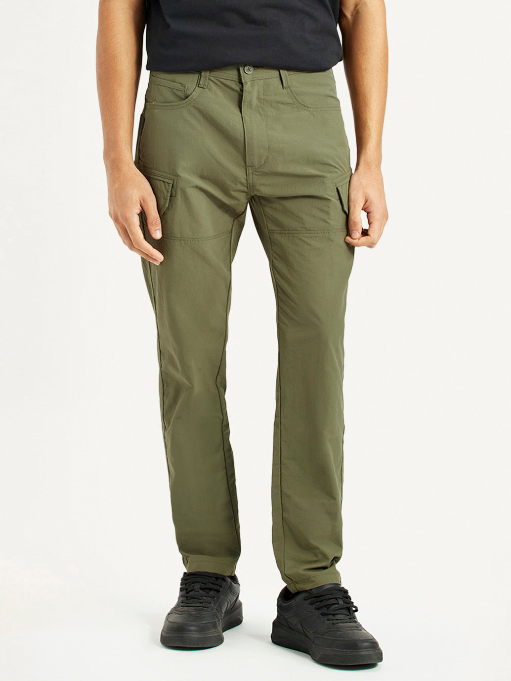 Men'S Olive Slim Fit Cargo Trousers