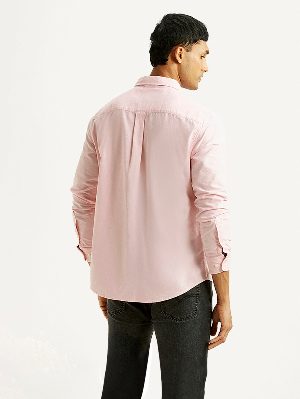 Levis men's casual shirt in navy blue, back view, featuring a classic collar and button-down design, made for everyday comfort.