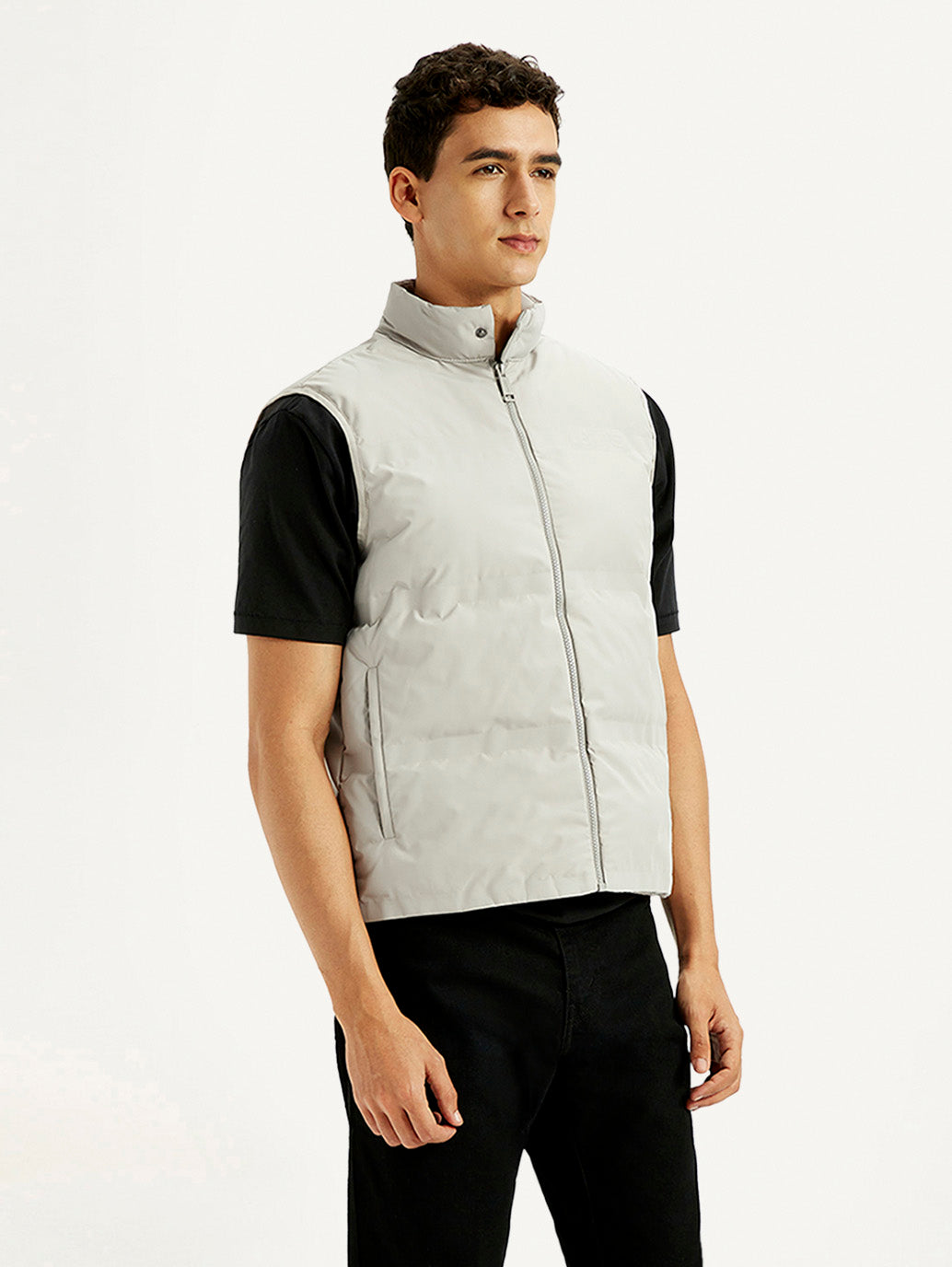 Men'S Solid Grey Puffer Jacket