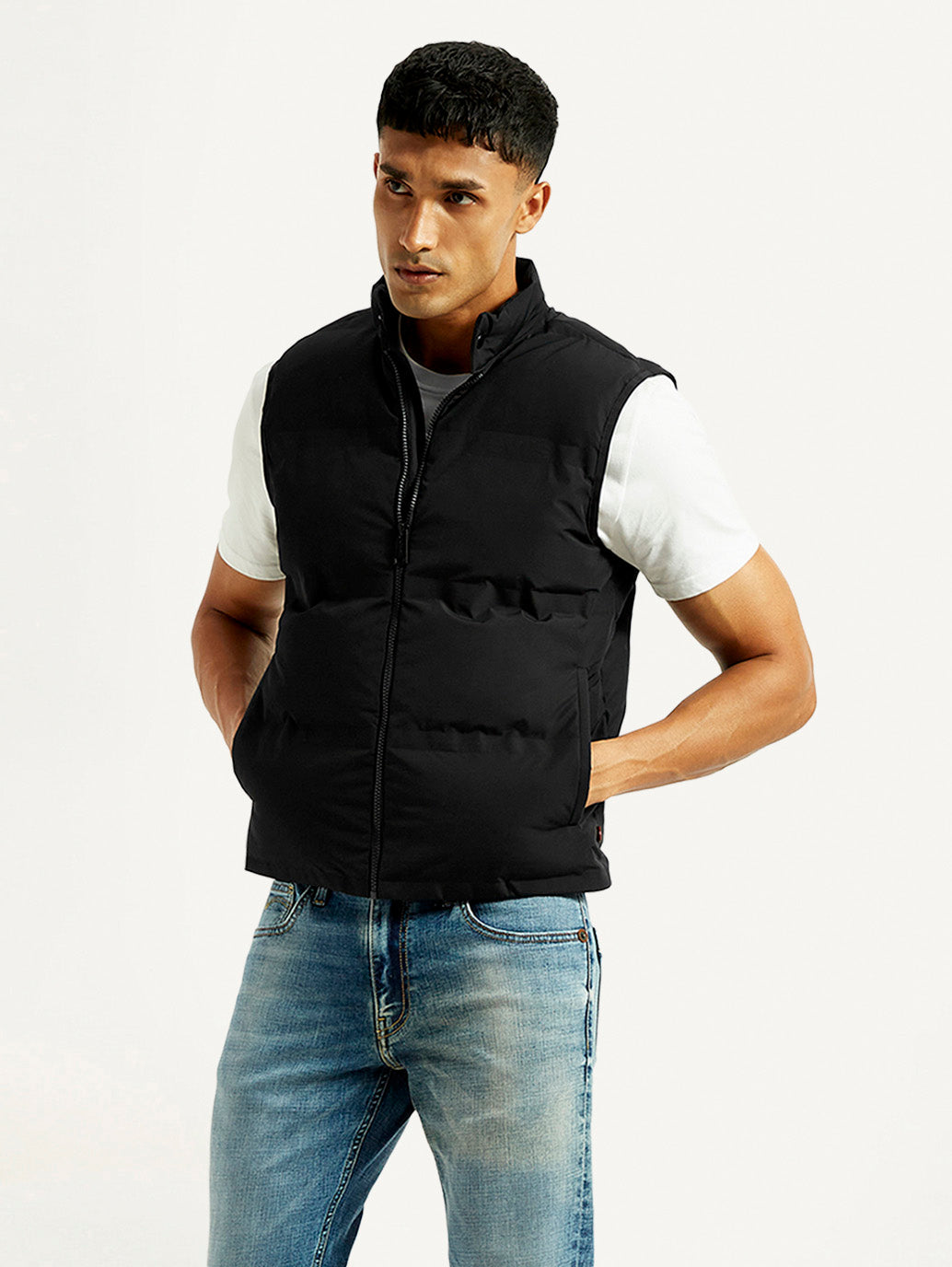 Men'S Solid Black Puffer Jacket