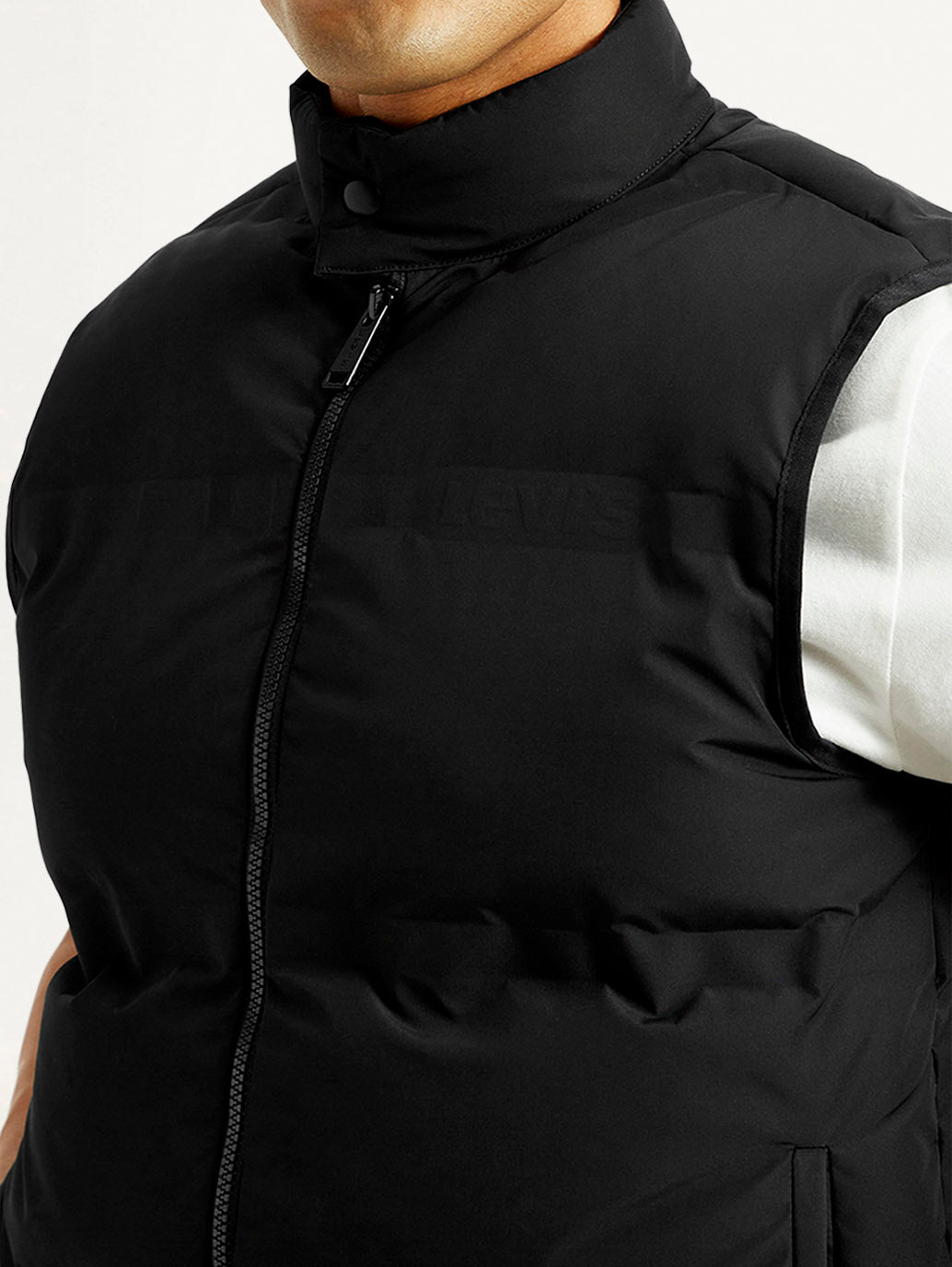 Men'S Solid Black Puffer Jacket