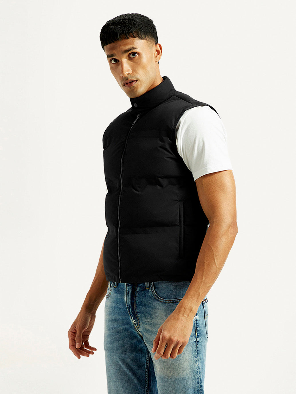 Men'S Solid Black Puffer Jacket