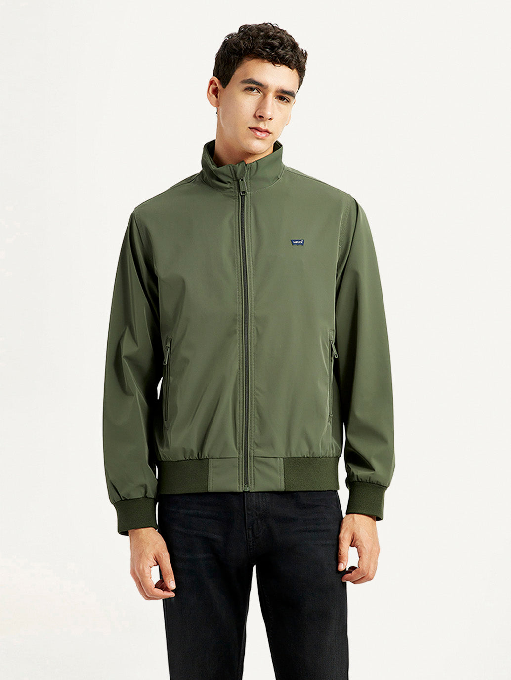 Men'S Solid Slim Fit Bomber Jacket