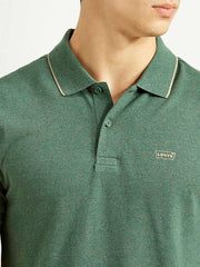 Levi's men's textured green slim fit polo t-shirt, short sleeve, detailed fabric close-up.