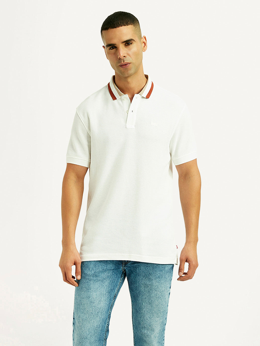 Men'S Solid White Slim Fit Polo T-Shirt