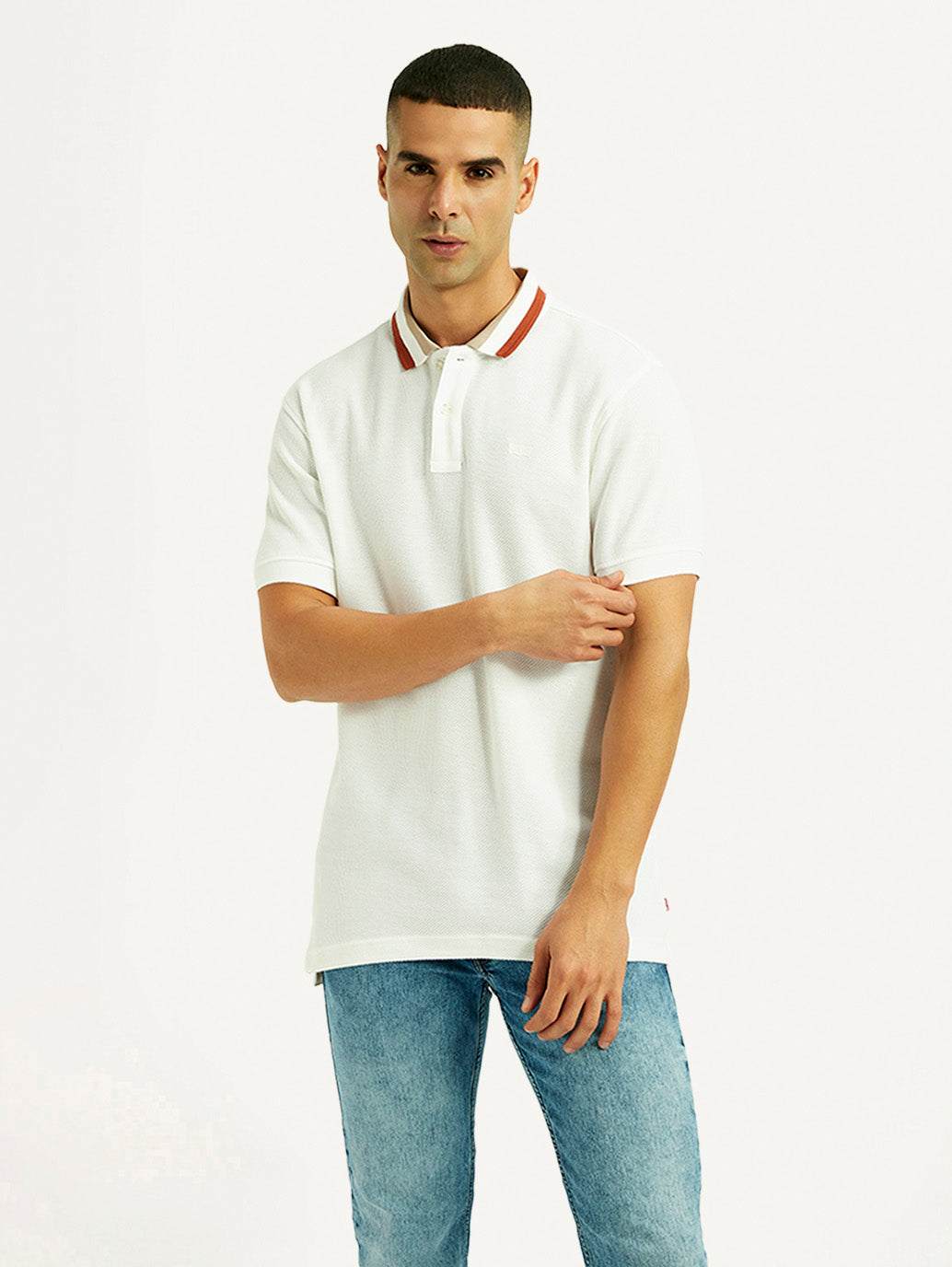 Men'S Solid White Slim Fit Polo T-Shirt